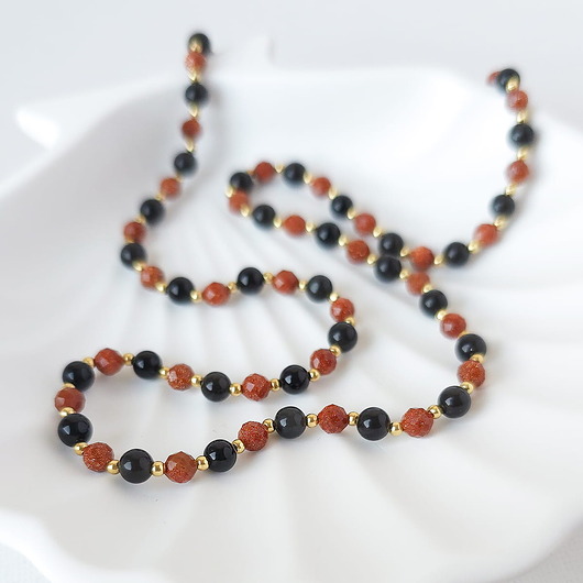 korale Naszyjnik z kamieni naturalnych: onyks, piasek pustyni