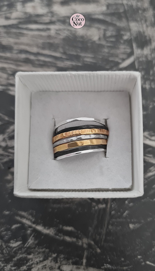 pierścionki srebrne Pierścionek TEXTURE - 7 obrączek srebro T252