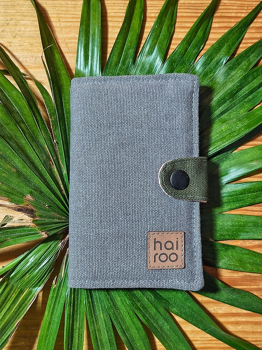 portfele damskie Portfel FUKU z bawełny canvas i bawełny drelich grafitowy