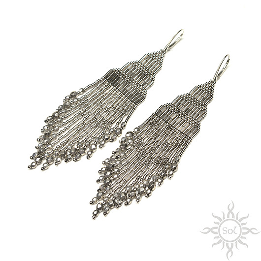 Silfur, srebrne "indiańskie" kolczyki, beading Sol
