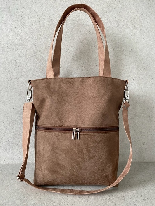 torby na ramię Torebka z zapinaną kieszenią L -  brąz, beż