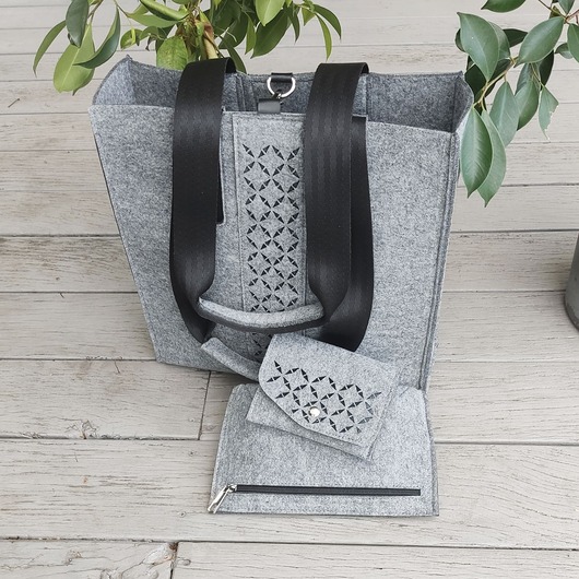 torby XXL Torba Filcowa XXL z kosmetyczką i etui - szara