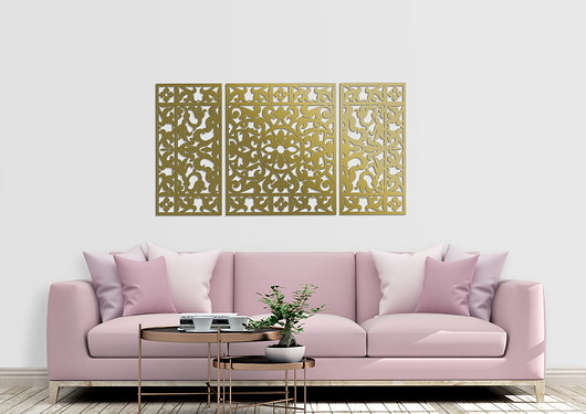 inne DEKORACYJNY TRYPTYK AŻUROWY, KWIATOWA ORNAMENTYKA, DEKORACJA ŚCIENNA 3D, 80 x