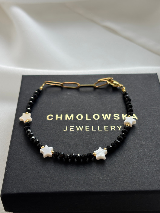 bransoletki z kamieni naturalnych Bransoletka czarna Onyks z gwiazdką