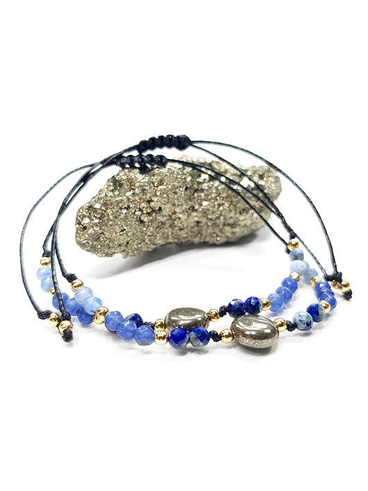bransoletki z kamieni naturalnych Piryt, lapis lazuli, niebieski agat i hematyt bransoletka