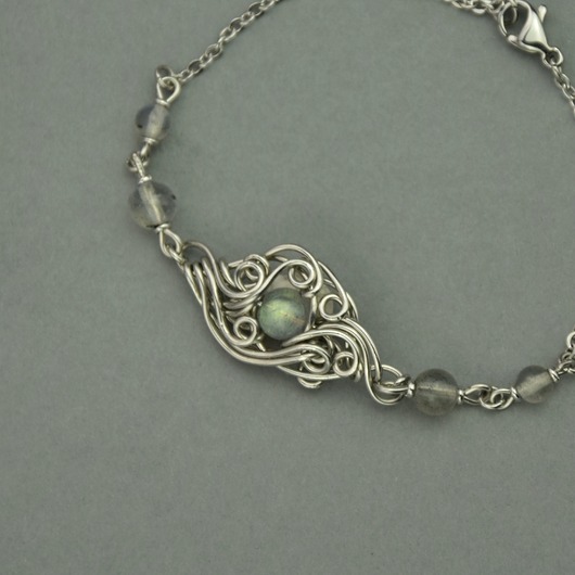 bransoletki wire wrapping Bransoletka regulowana zielony labradoryt wire wrapping