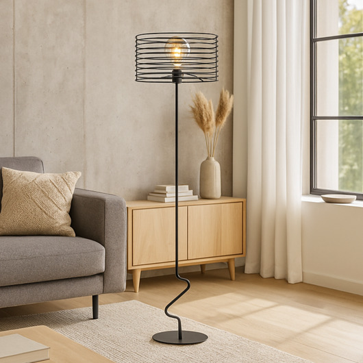 lampy podłogowe Loftowa lampa stojąca do salonu PARLA druciana czarna