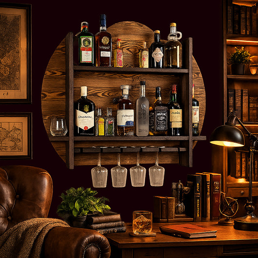 organizery Drewniany barek  na alkohol i kieliszki BURNED