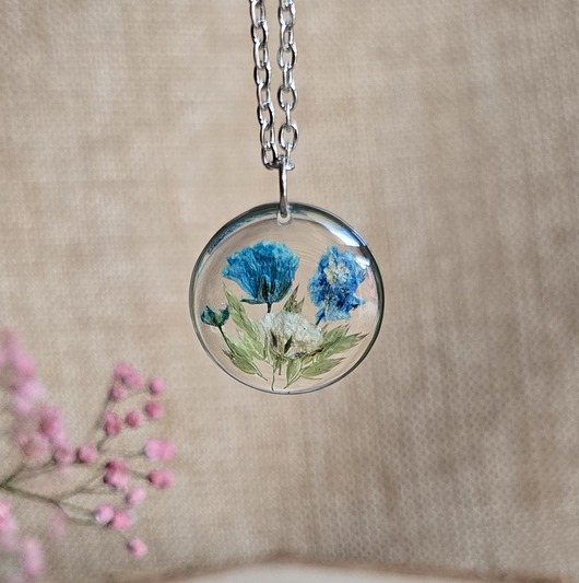 wisiory Suszone kwiaty srebrny wisiorek srebrna zawieszka niebieskie kwiaty