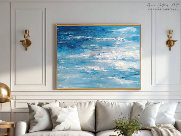 obrazy NIEBO II Abstrakcyjny obraz akrylowy,ręcznie malowany na płótnie, 100x70 cm