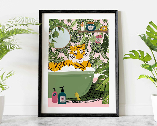 plakaty Plakat Tygrys w zielonej wannie