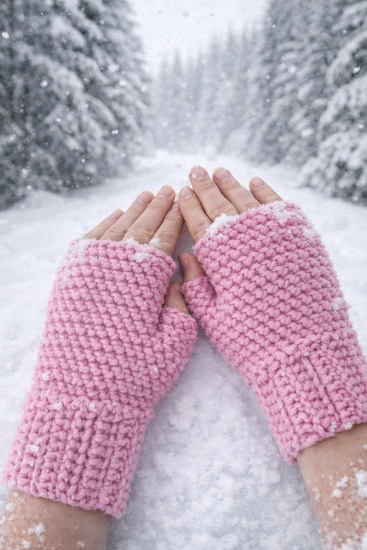 rękawiczki damskie Mitenki wełniane  płatek róży