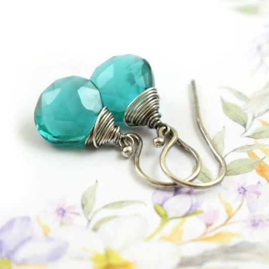 Kwarc teal w srebrze - kolczyki Sunflower Kornelia Kubinowska