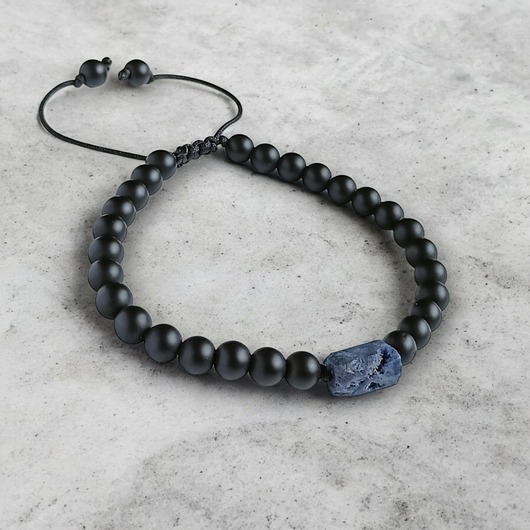 biżuteria męska SZAFIR surowy, onyks mat : bransoletka regulowana