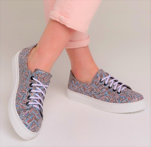 trampki damskie Trampki - Sneakersy skórzane z wzorem (6682)
