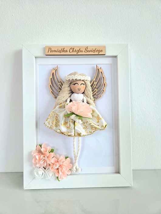 Chrzest - inne Anioł w ramce, pamiątka Chrztu Świętego, dla dziewczynki