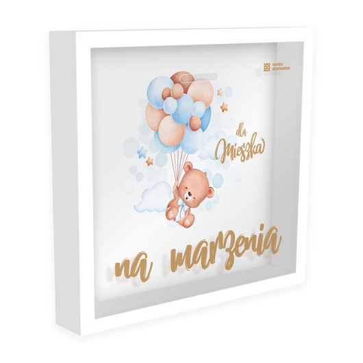 ramki na zdjęcia Ramka Skarbonka - Na marzenia - jeszcze jeden misiek - z imieniem dziecka