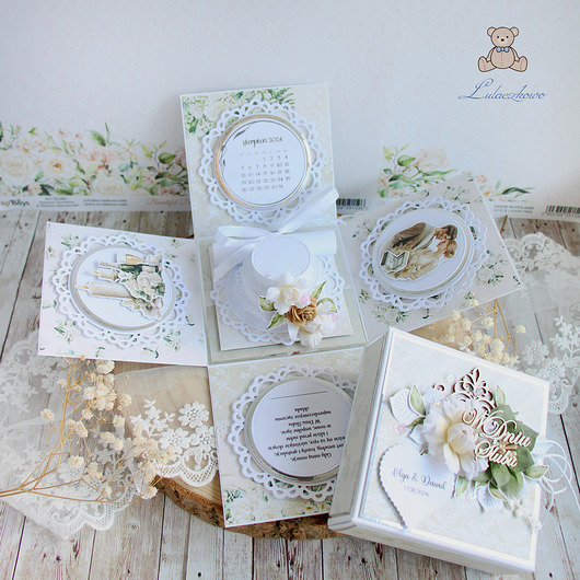 kartki scrapbooking Exploding box ślubny kartka na ślub "Greenery3"GOTOWY
