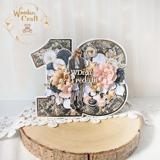 kartki scrapbooking Kartka urodzinowa na 18 urodziny, kartka cyferka "Glam" GOTOWA