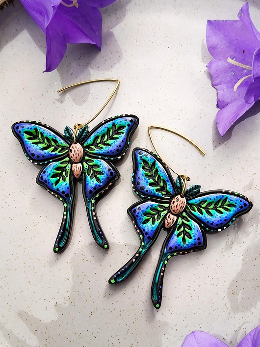 kolczyki z masy plastycznej Kolorowe kolczyki z motylami do stylizacji fantasy i cosplay, boho