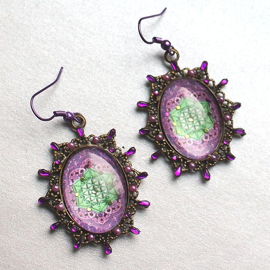 kolczyki szklane MAROKANKI violet green lux