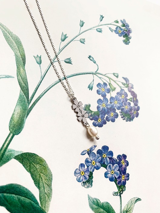 wisiory REZERWACJA- Niezapominajka- Flora- wisior z perełką