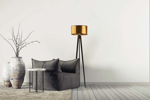 lampy podłogowe Czarna lampa stojąca z miedzianym kloszem MIAMI MIRROR tripod trójnóg