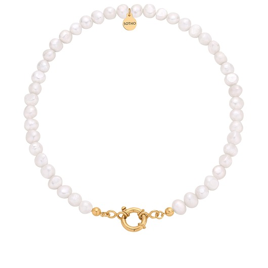 złote naszyjniki Naszyjnik z pereł naturalnych ze złotym ozdobnym zapięciem