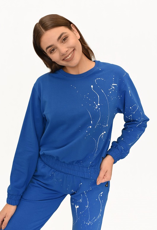bluza bez kaptura damska Bluza Happy szafir malowana