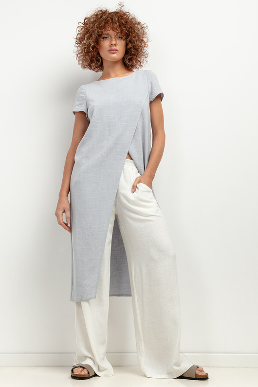 tuniki damskie Narzutka z lnem T405, grey melange