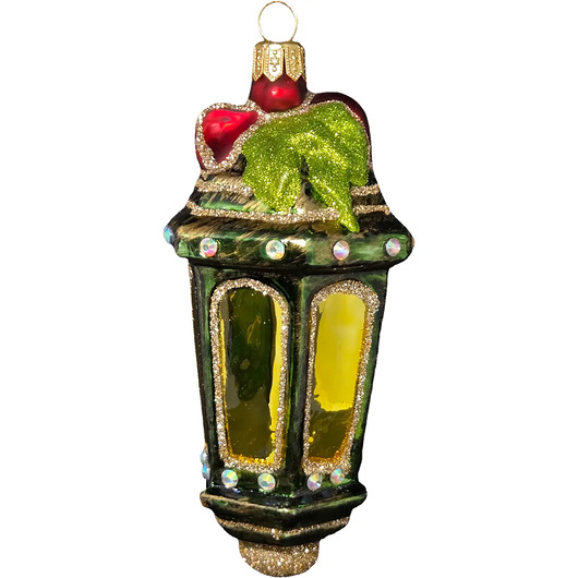 bombki Ręcznie malowana szklana bombka zielony lampion ze złotymi zdobieniami