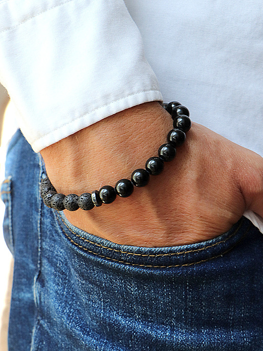 biżuteria męska Bransoletka męska - czarny turmalin, lawa wulkaniczna, hematyt