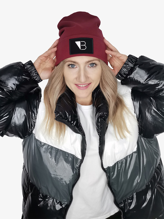 Bordowa bawełniana czapka wywijana z logo/unisex Lucas Brondel