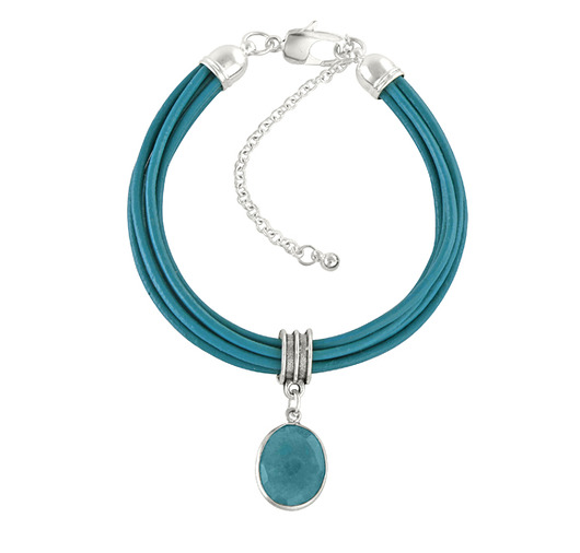 Turquoise leather with aventurine pendant. Lavoga