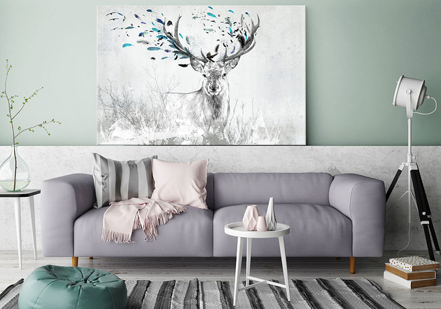 obrazy OBRAZ NA PŁÓTNIE -  120x80cm - Jeleń turkus