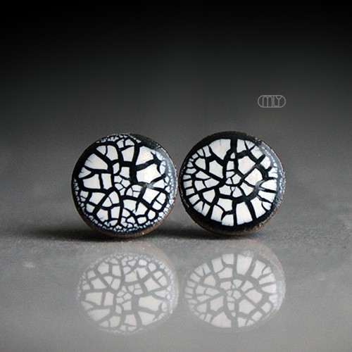 kolczyki ceramiczne Spękane 9mm/stal chirurgiczna/