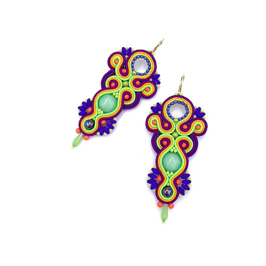 kolczyki soutache Margo kolczyki sutasz z zielonym jadeitem długie kolorowe wiosenne
