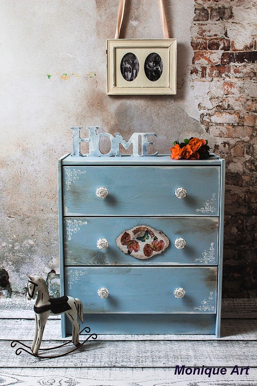 Oryginalna komoda shabby chic, gałki kwiat Monique Art