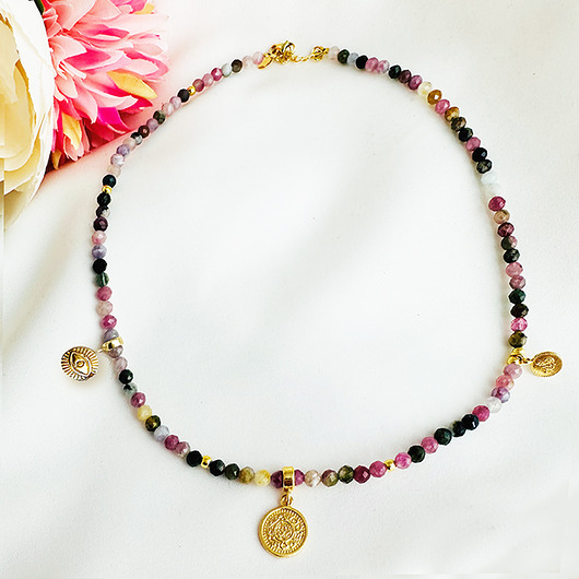 korale CZUŁY DOTYK- NASZYJNIK Turmalin, kolorowe kamienie, boho