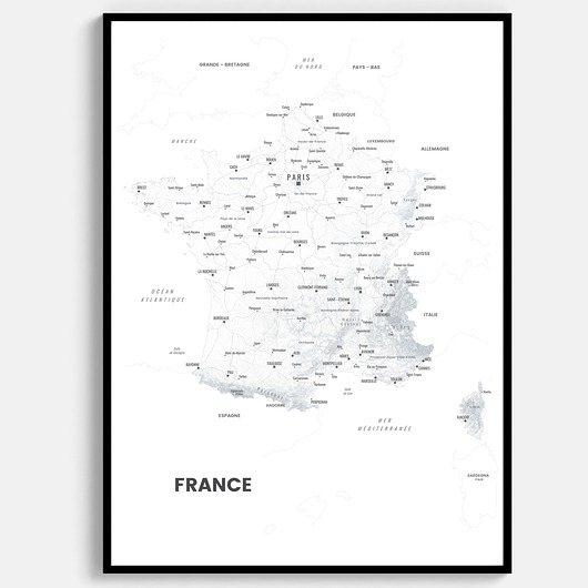 plakaty FRANCJA czarno-biała mapa plakat