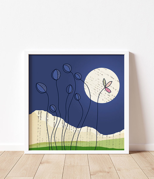 plakaty Plakat z górami, pełnia księżyca