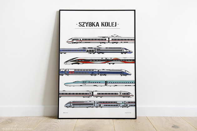 obrazy i plakaty do pokoju dziecięcego Plakat najszybsze pociągi świata!  Duży 50x70cm!