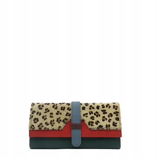 portfele damskie Portfel damski skórzany ze skrawków kolorowy przegródki na karty OLIVKA