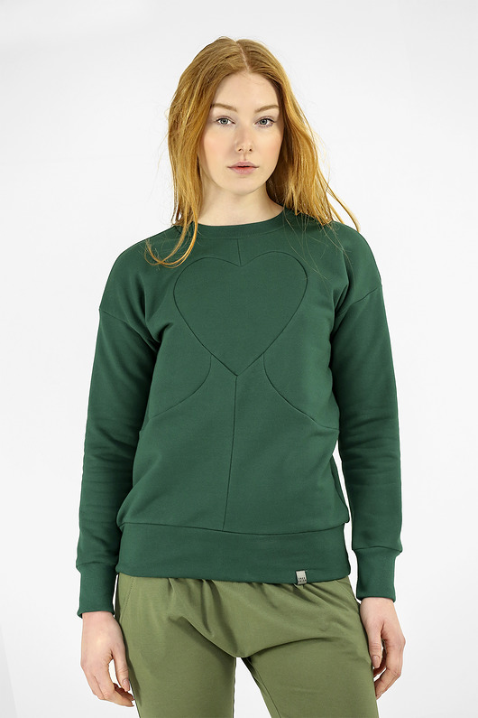 bluza z kapturem damska Bluza LOVE z wyszytym sercem zielona