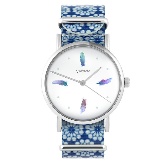 zegarki damskie Zegarek - Turkusowe piórka - niebieski, kwiaty