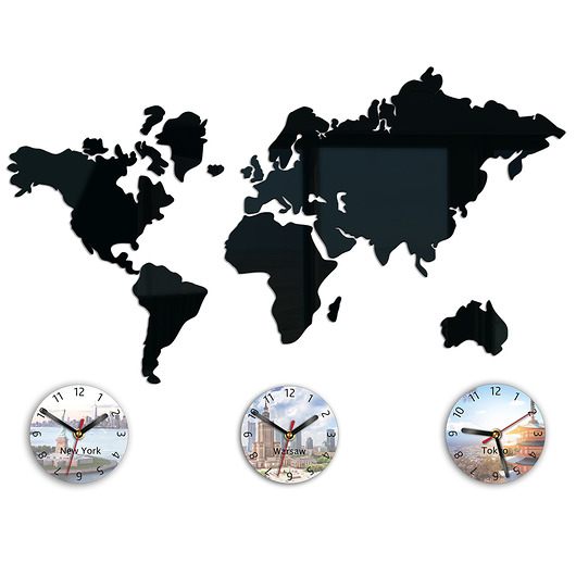 Zegar Mapa Świata 70x51 3 Strefy Czasu Nowosć  ModernClock