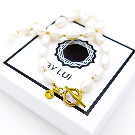 złote naszyjniki Naszyjnik Zapięcie Toggle Perły & Hematyty CLASSIC PEARLS