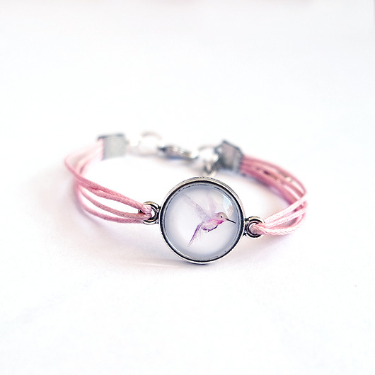 bransoletki ze szkła Bransoletka - Koliber - różowa, sznurki