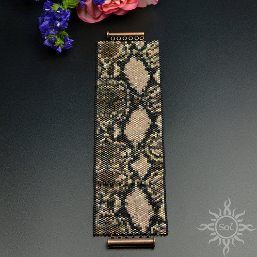 bransoletki ze szkła Snake Skin III, szeroka wyplatana bransoleta, beading