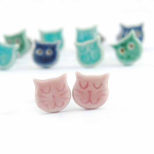 Różowe,śpiące koteczki-ceramiczne sztyfty Dorca